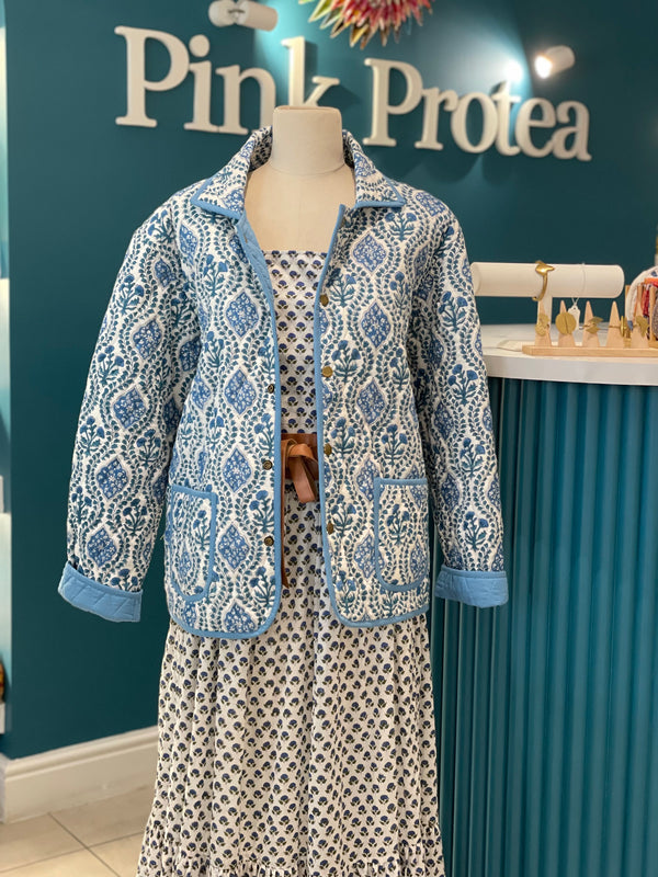 Blue Quilted Collar Jacket