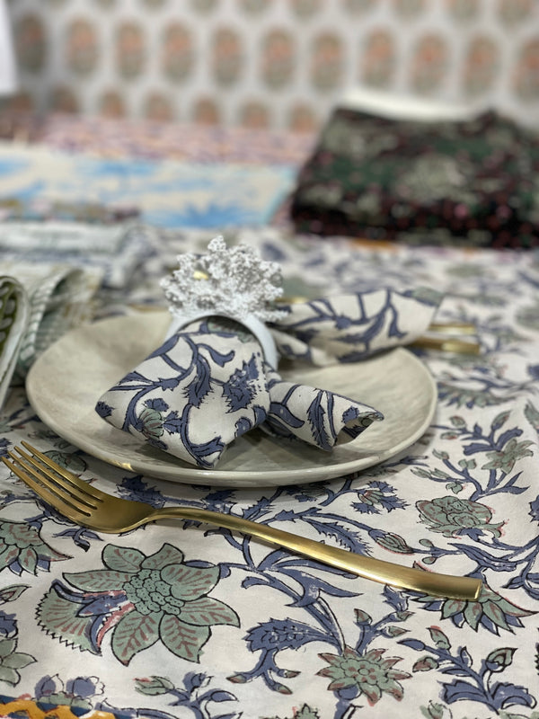Sage Floral Cotton Tablecloth