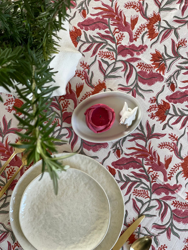 Red Bird Floral Cotton Tablecloth