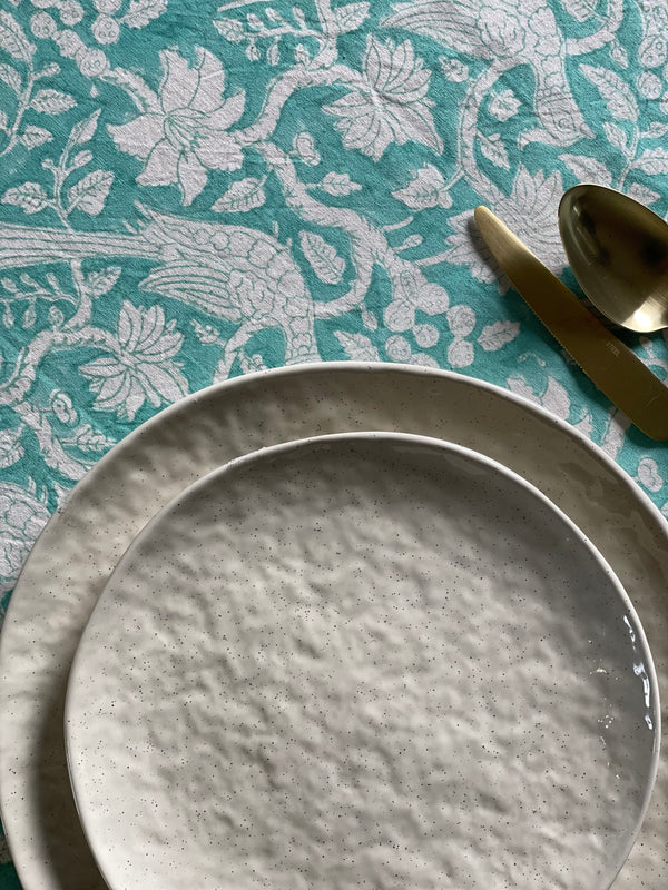 Turquoise Bird Floral Cotton Tablecloth