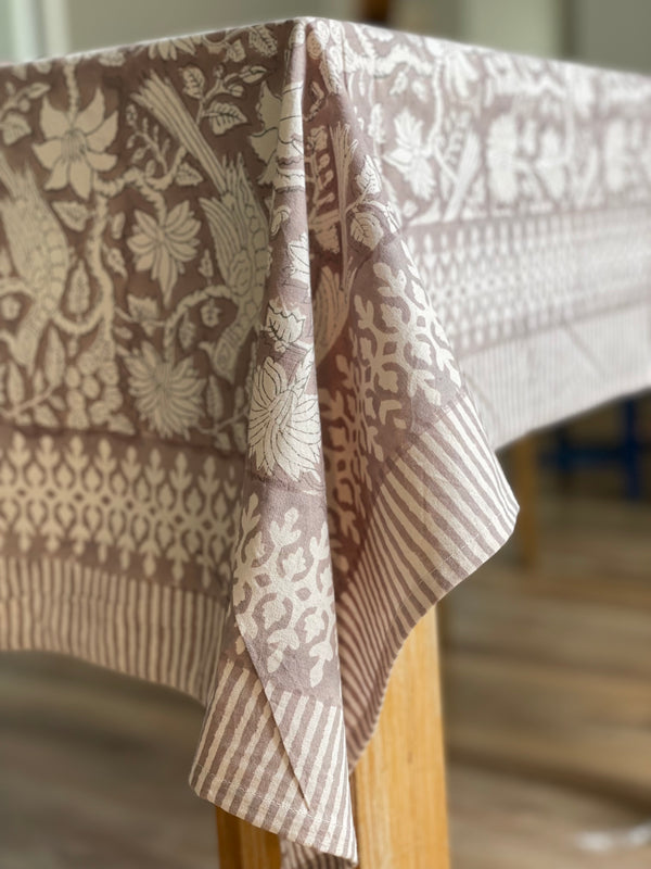 Grey Bird Floral Cotton Tablecloth