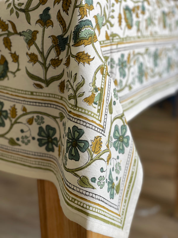 Sage Floral Cotton Tablecloth